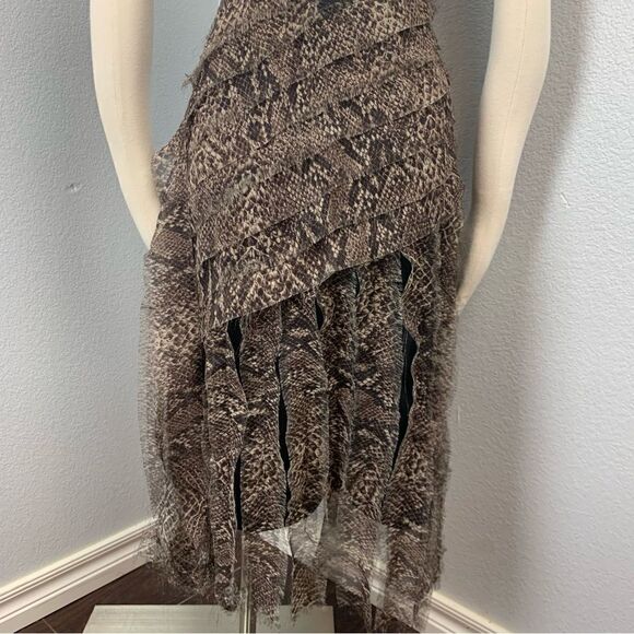 Celo Brown Flowy Raw Edge Snakeskin Print Ribbon Strip Dress M - Picture 9 of 14